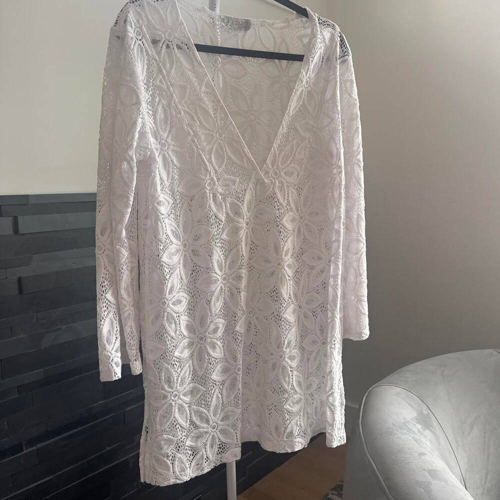 White lace coverup with v neck